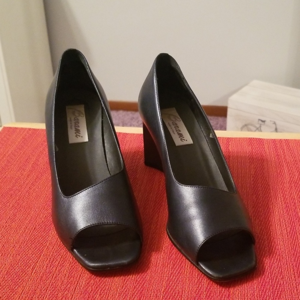 Barami leather peep toe slip ons